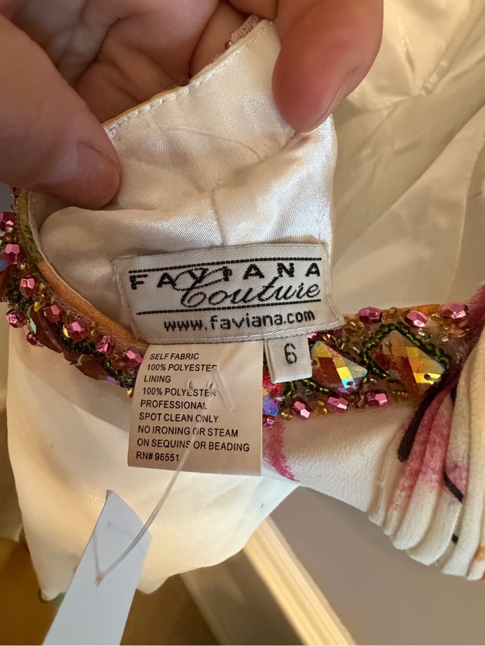 Faviana Y2K Jeweled V-Neck Floral Maxi Dress in White, Pink & Yellow - Picture 10 of 11
